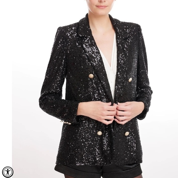 NWOT GENERATION LOVE NYLA SEQUIN BLAZER Double breast black XS Oversized - Picture 1 of 14